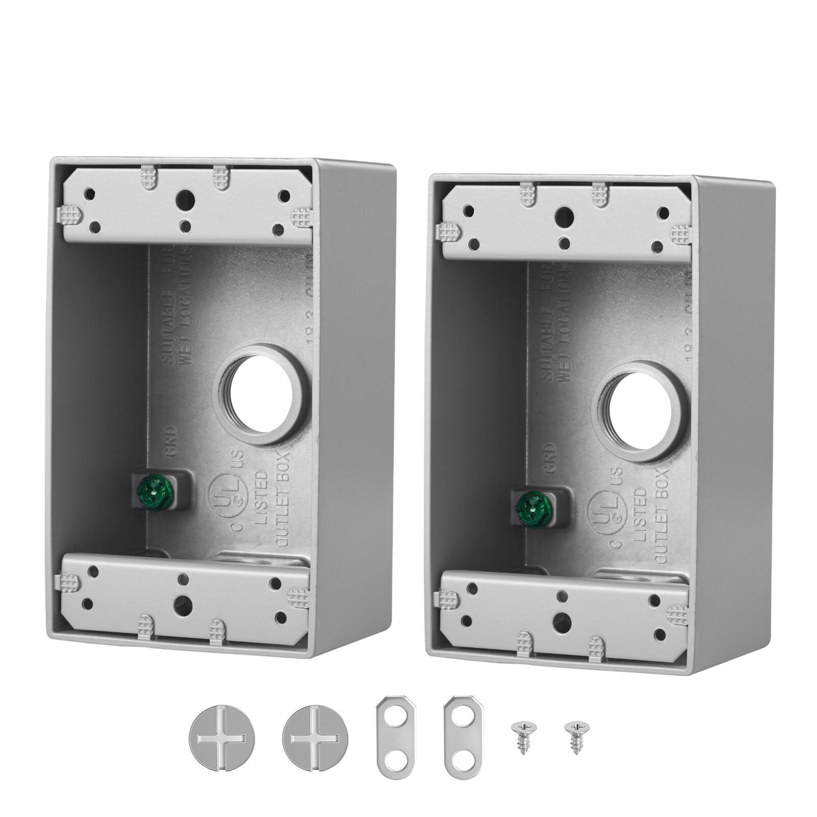 SUITABLE LOCATIONS  
WET GRD  
US  
LISTED OUTLET BOX  
UL  

SUITABLE LOCATIONS  
WET GRD  
US  
LISTED OUTLET BOX  
UL
