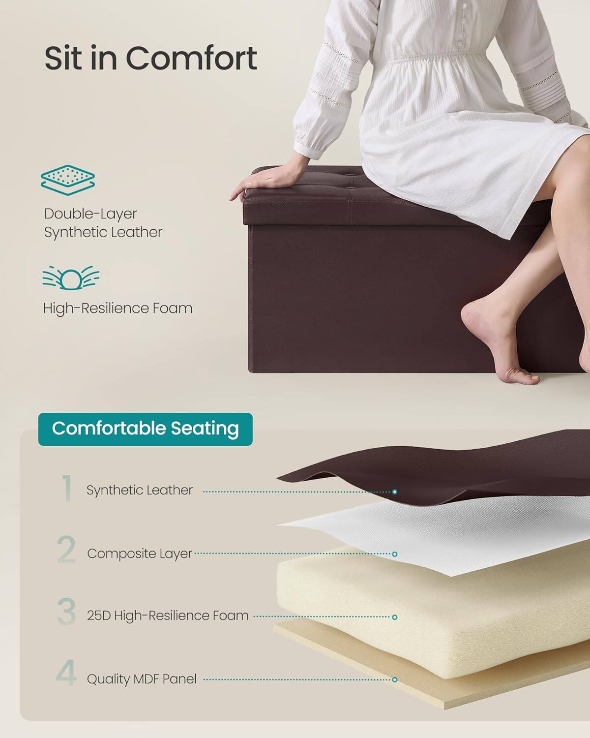 Sit in Comfort

Double-Layer Synthetic Leather

High-Resilience Foam

Comfortable Seating

1. Synthetic Leather
2. Composite Layer
3. 25D High-Resilience Foam
4. Quality MDF Panel