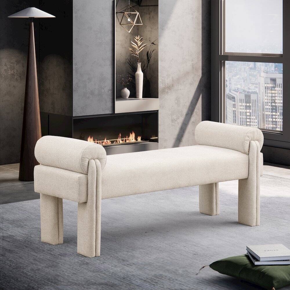 Alt View 1. Meridian Furniture - Stefano Beige Polyester Fabric Bench - Beige.
