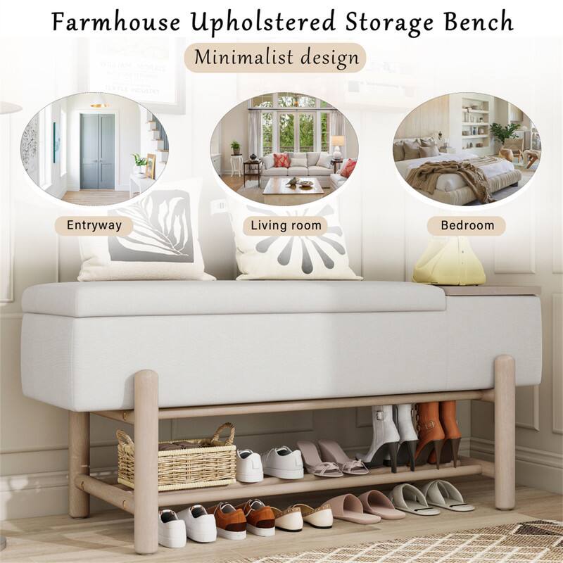 HTUTWOO Farmhouse Upholstered Storage Bench Hidden Compartment Modern ...