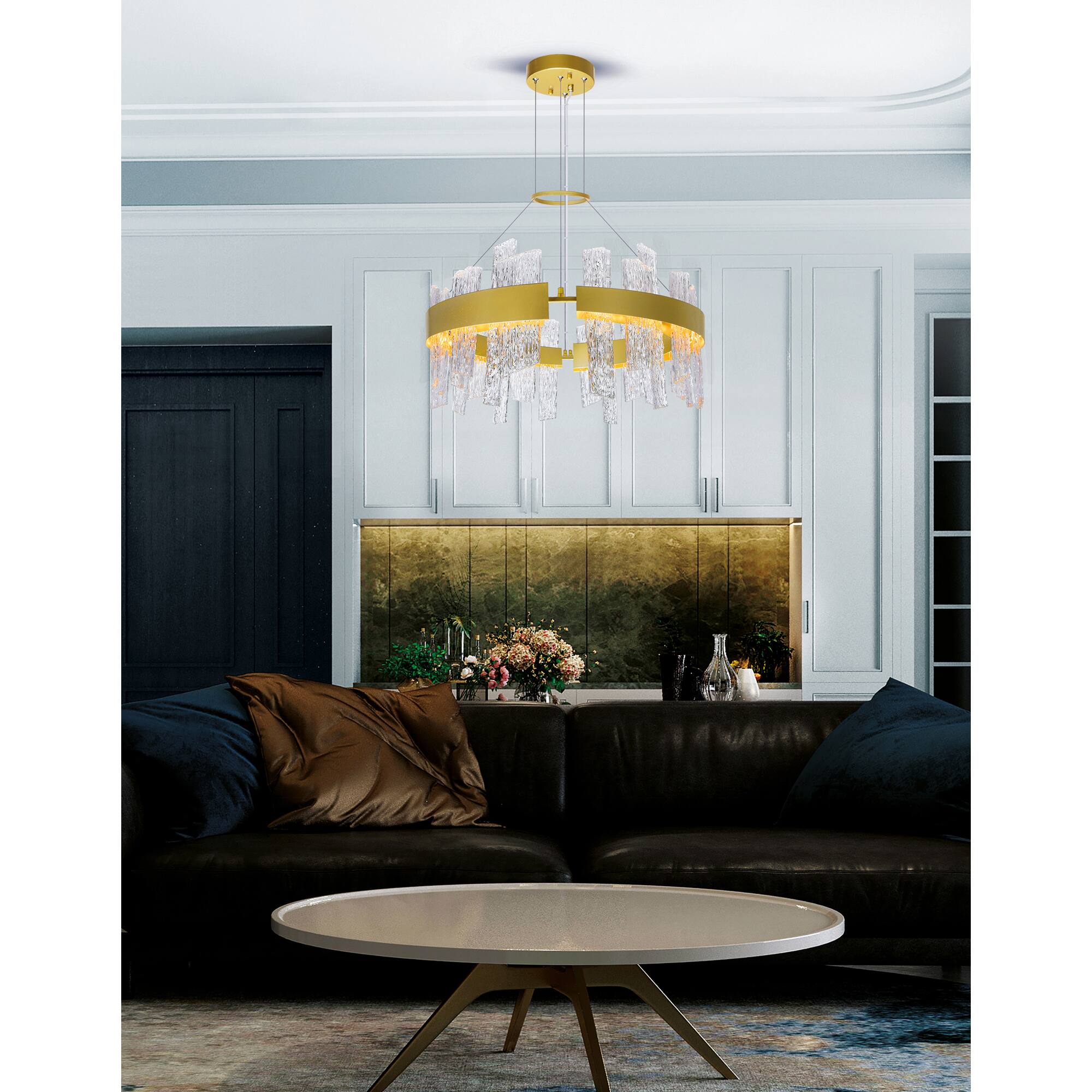 Alt View 3. CWI Lighting - Guadiana 24 in LED Satin Gold Chandelier - Satin Gold.