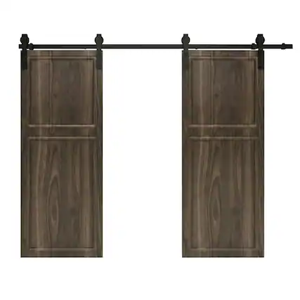 Front. Boyel Living - Antique brown Modern 2-Panel Barn Sliding Door 72-in L x 0.75-in W x 80-in H with Hardware Kit - Antique brown.