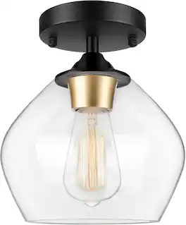 Nordic Hygge - Modern Semi Flush Mount Ceiling Light with Clear Glass Shade, Industrial Close to Ceiling Light - Black