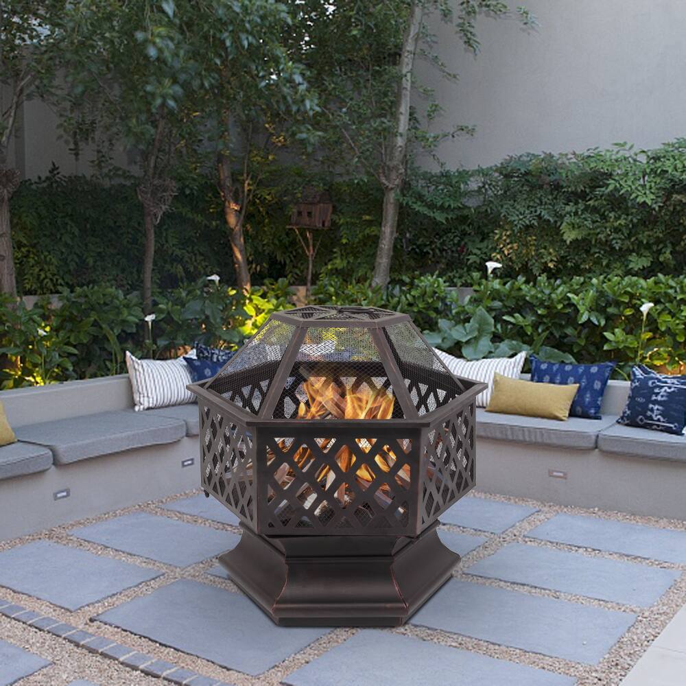 Alt View 5. Winado - 22in Metal Fire Pit Stove, Portable Wood Burning Firepit with Cover, Small Firepit Bowl for Outdoor Patio Porch Backyard - Black.