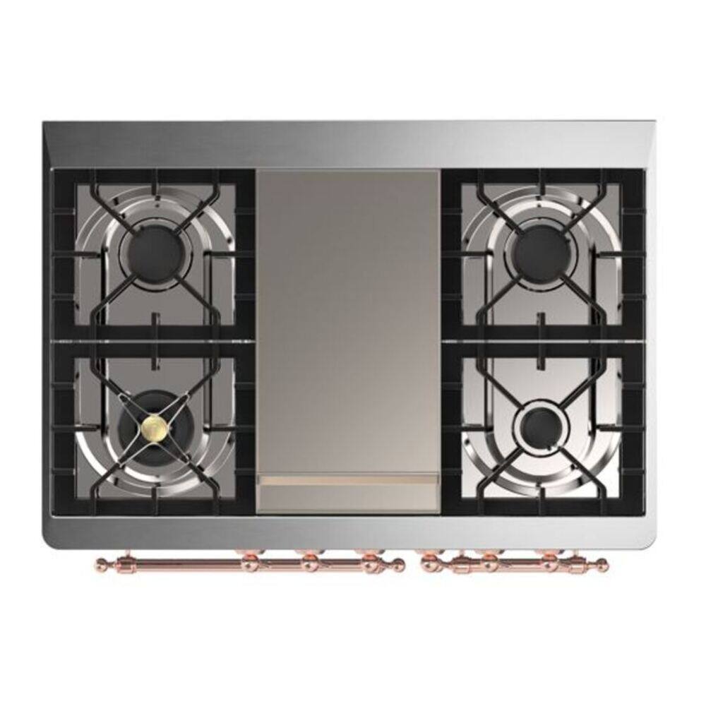 Alt View 8. ILVE - ILVE Majestic II Series  40 in. Dual Fuel Range with 6 Sealed Burners + Griddle (Natural Gas, Copper Trim) - White.