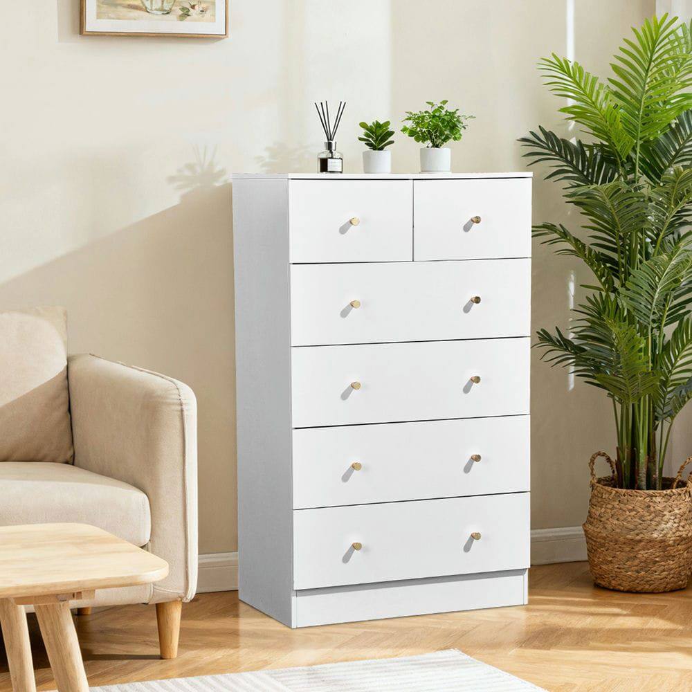 Alt View 1. Kadyn - 6-Drawer Cabinet, 4+2 Storage Dresser with Matte Gold Handles - White - White.