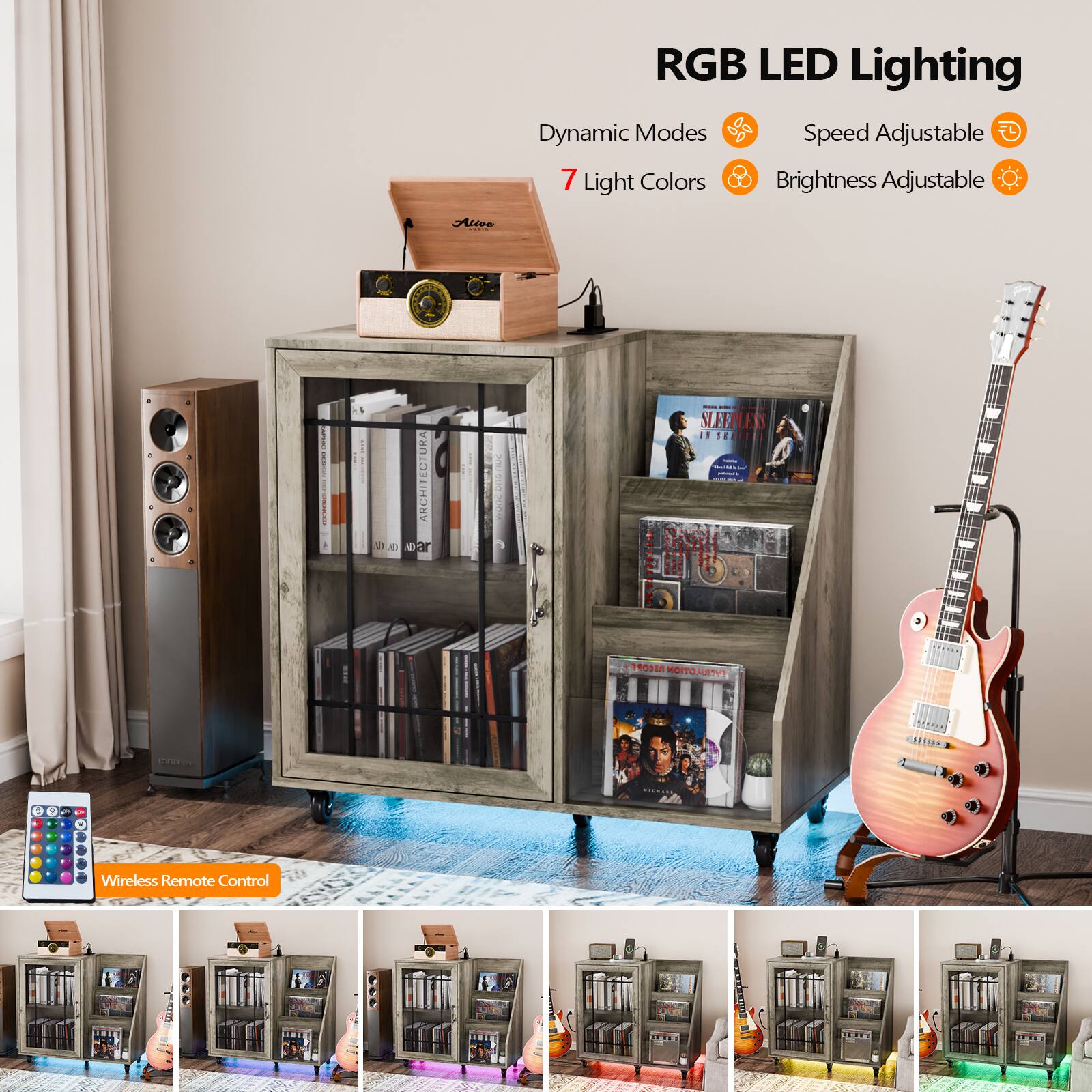 RGB LED Lighting  
Dynamic Modes  
Speed Adjustable  
7 Light Colors  
Brightness Adjustable  
Wireless Remote Control