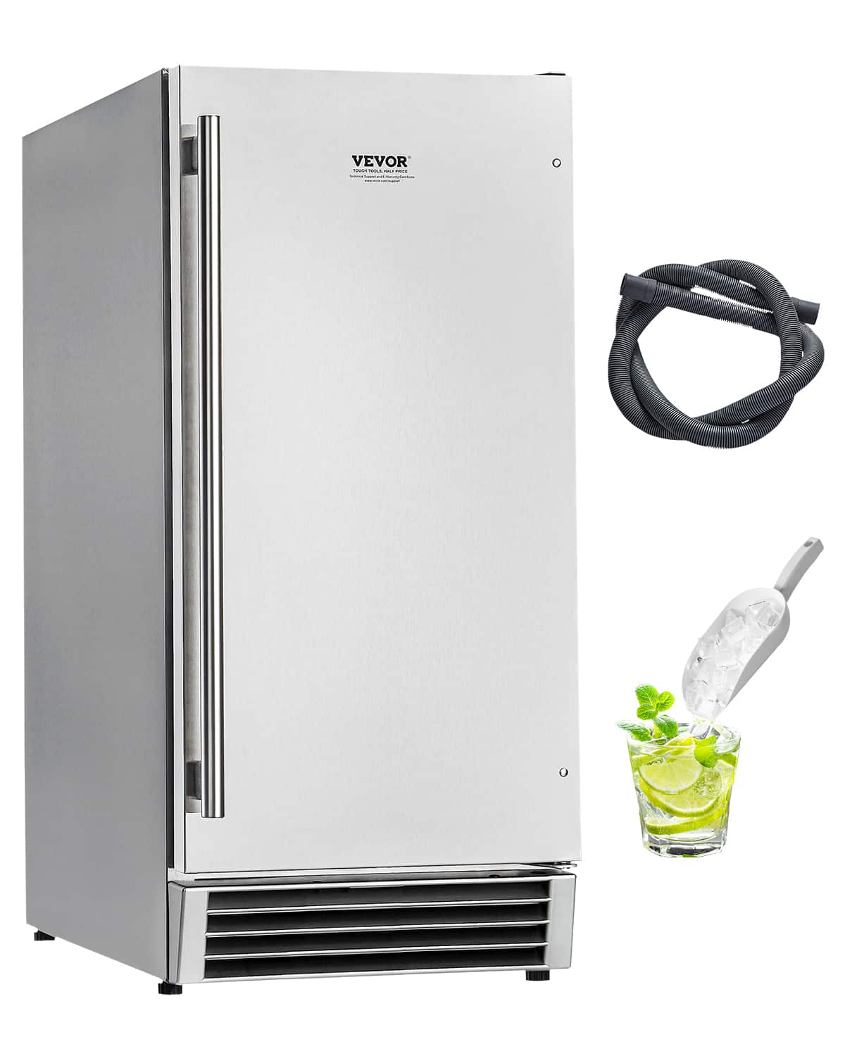 VEVOR - Undercounter Built-in Ice Maker, 50 Lbs/Day Under Counter Ice Maker Machine with Reversible Door Stainless Steel - Silver