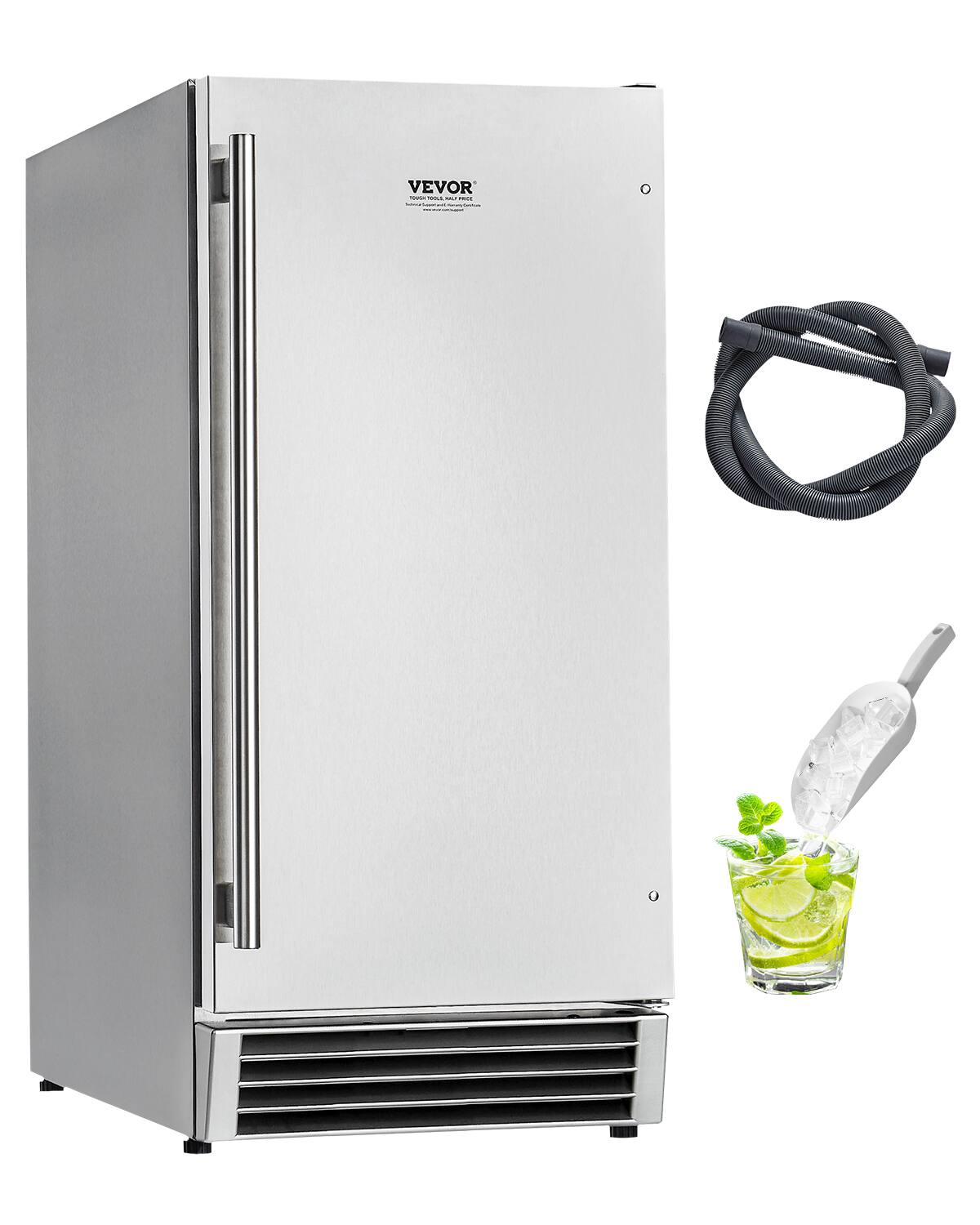 VEVOR - Undercounter Built-in Ice Maker, 50 Lbs/Day Under Counter Ice Maker Machine with Reversible Door Stainless Steel - Silver
