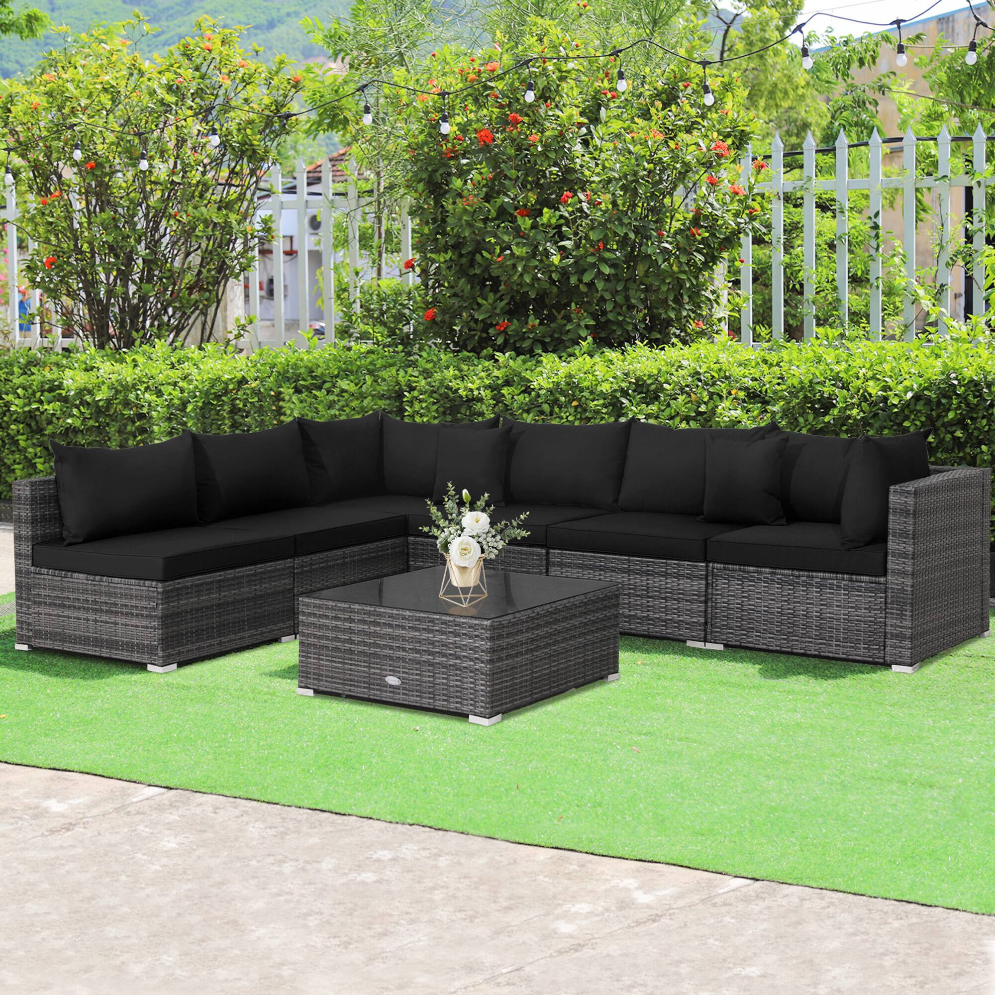 Alt View 3. Gymax - Gymax 7PCS Patio Rattan Sectional Sofa Set Outdoor Furniture Set w/ Black Cushions - Black.