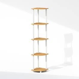 Furinno - TURN-N-TUBE Corner Shelf, 5-Tier Corner Display Rack, Shelving Unit, for Organization and Storage - Light Beech/Plain White