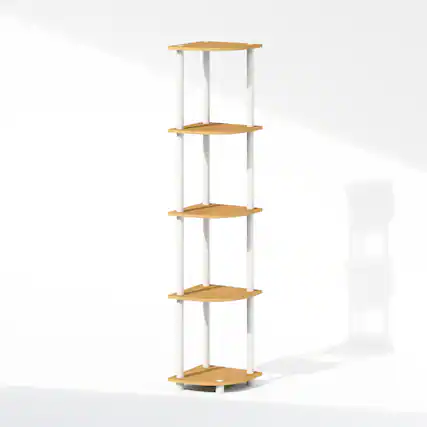 Front. Furinno - TURN-N-TUBE Corner Shelf, 5-Tier Corner Display Rack, Shelving Unit, for Organization and Storage - Light Beech/Plain White.