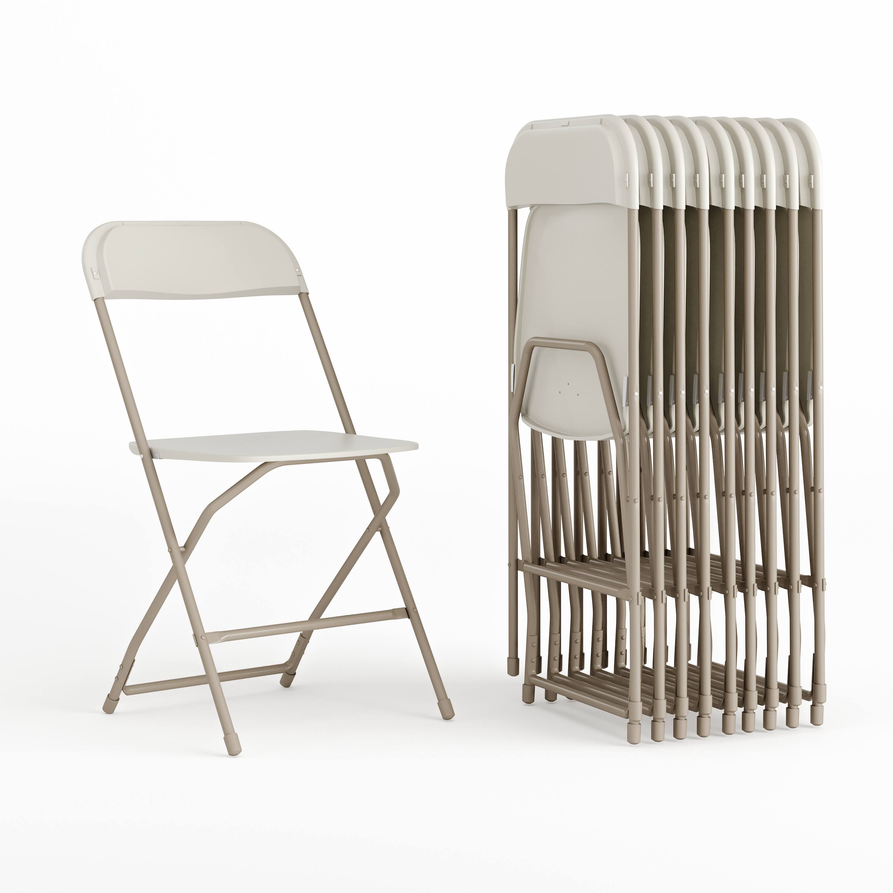 Front. Emma + Oliver - Set of 10 Stackable Folding Plastic Chairs - 650 LB Weight Capacity - Beige.