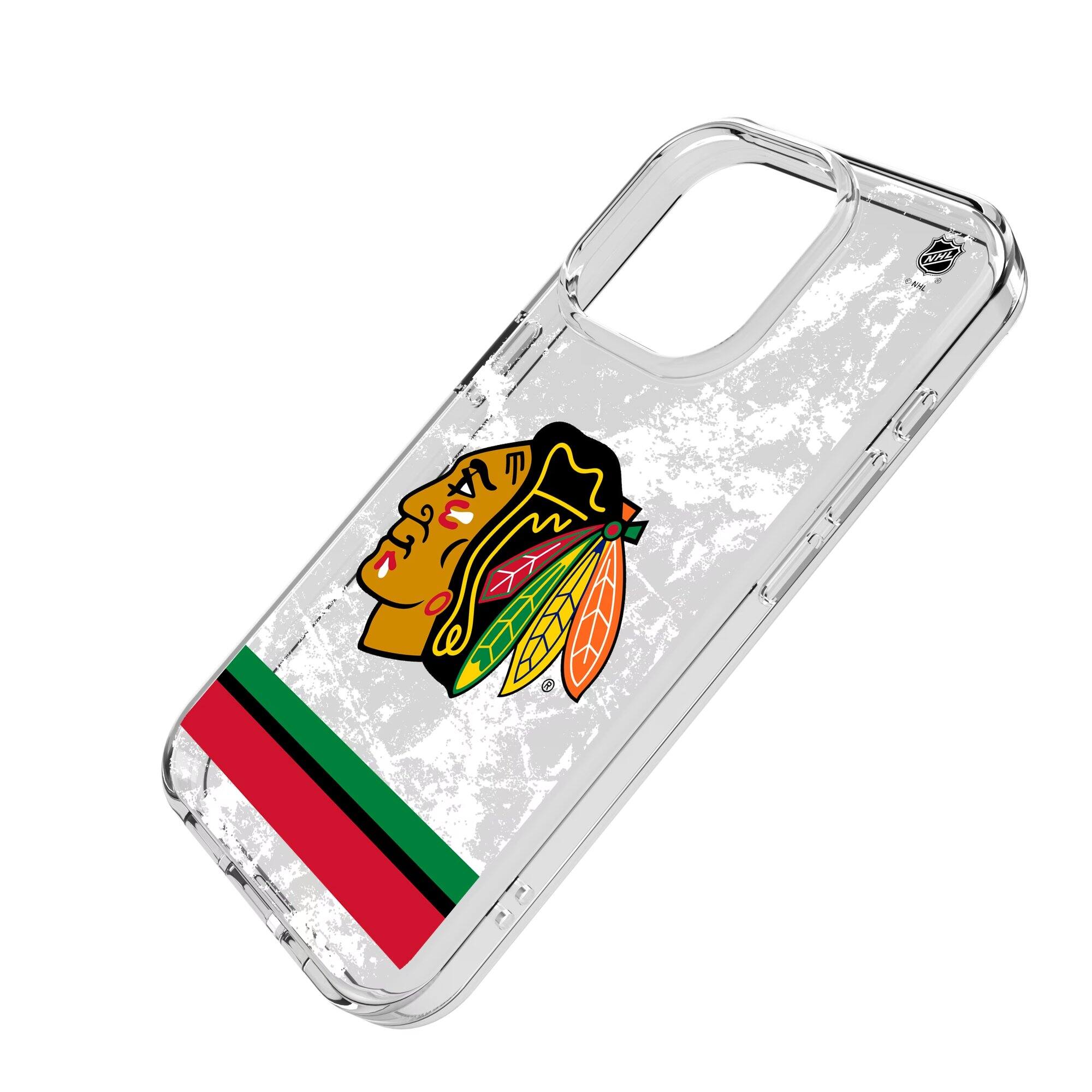 Alt View 1. Keyscaper - Chicago Blackhawks iPhone Stripe Clear Ice Case - 13 Pro - Multicolor.
