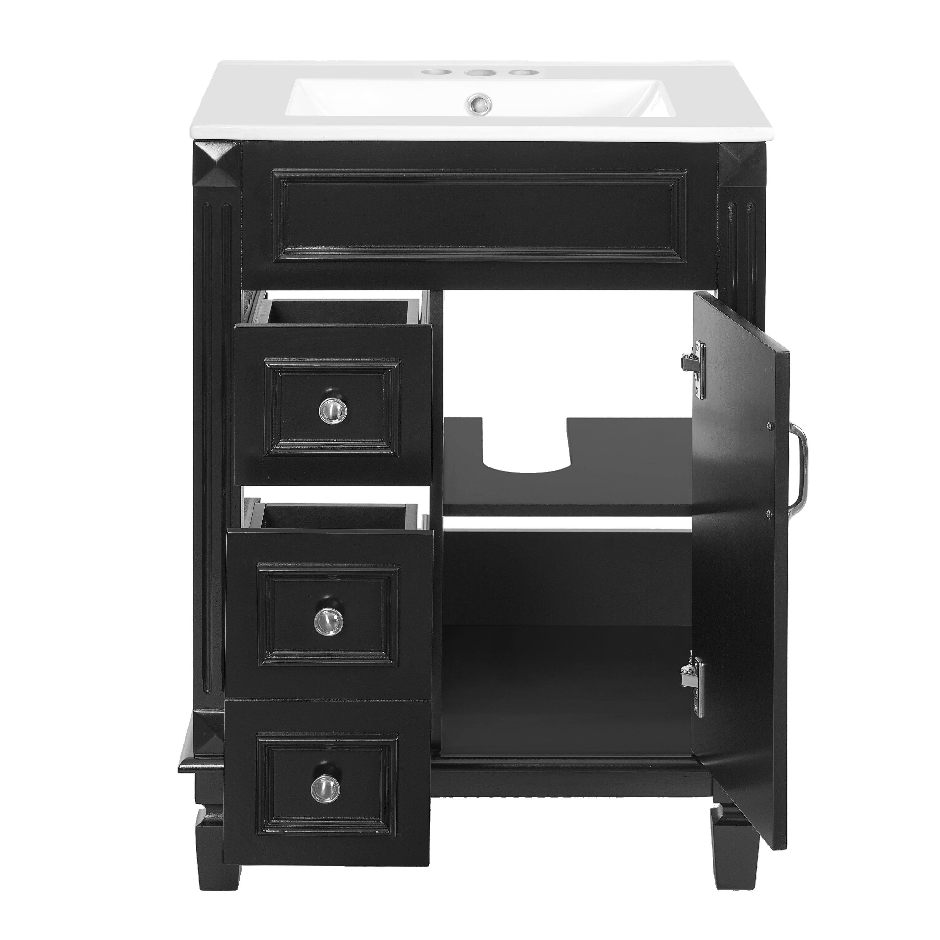 Alt View 9. Boyel Living - 24 Inch French Style Bathroom Vanity with Ceramic Sink and Drawers Black - Black.