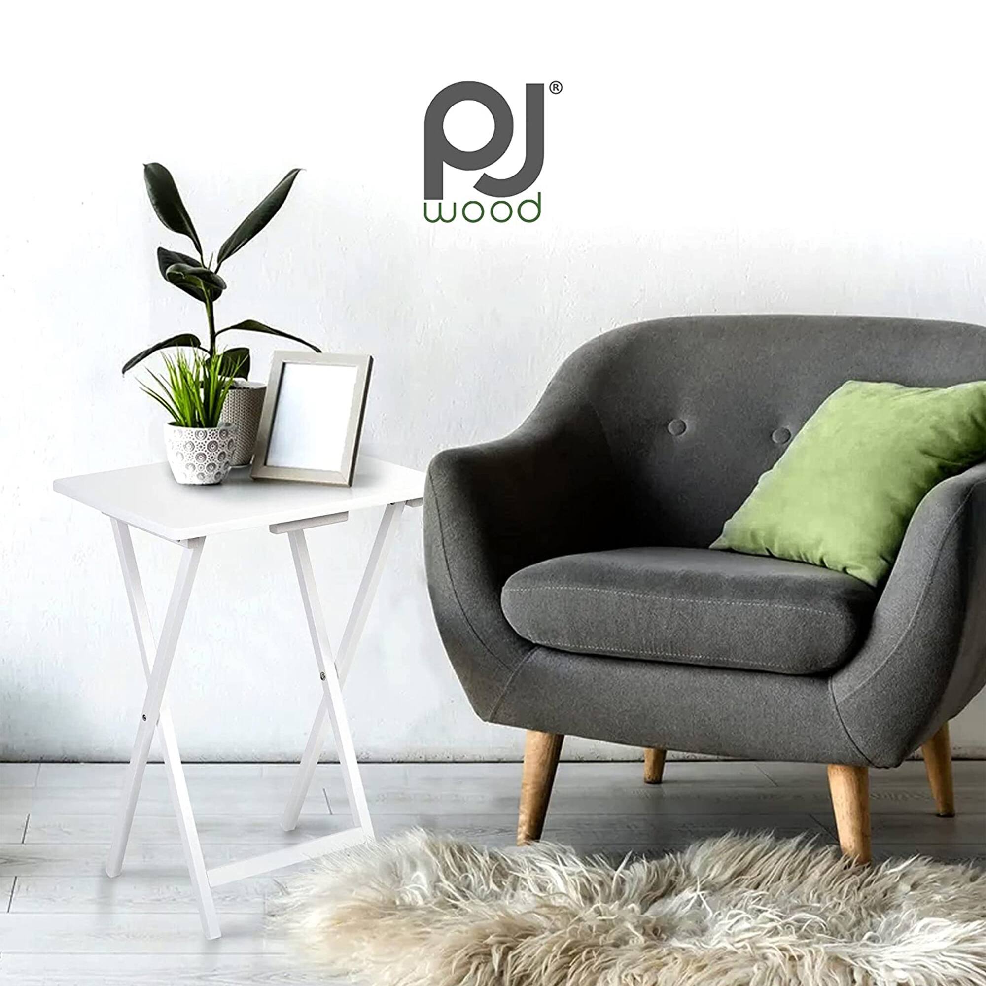 Alt View 4. PJ Wood - PJ Wood Portable Folding TV Snack Tray Table Desk Stand, White (6 Piece Set) - White.