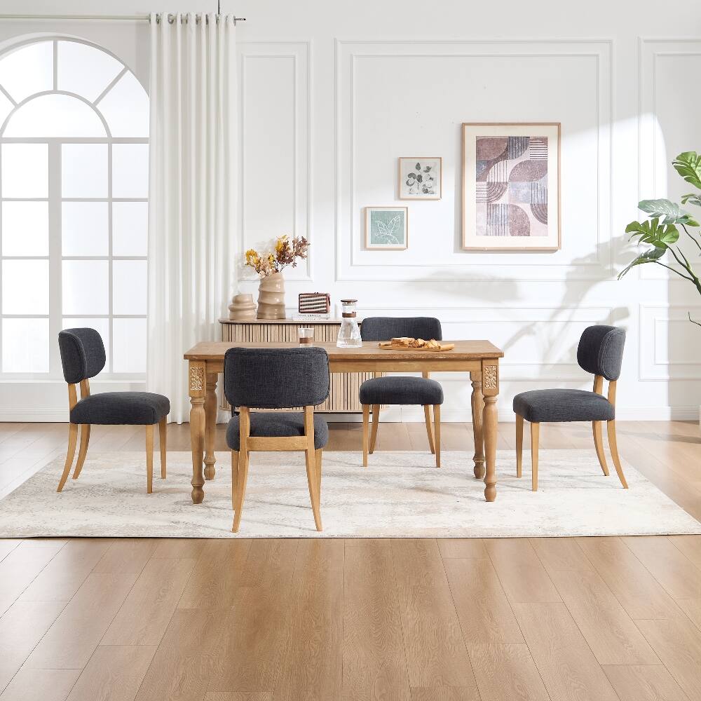 Alt View 9. Loheer - Loheer Wooden Dining Chairs Set of 2 Dark Grey Fabric Upholstered Modern Farmhouse Kitchen Chairs for Small Space - Dark Grey.