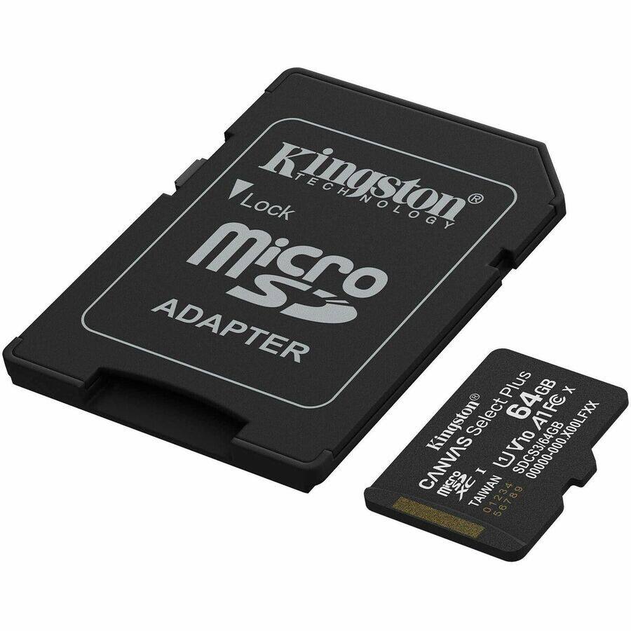 Kingston Technology  
Lock MicroSD Adapter  

Kingston  
CANVAS Select A1 Plus  
64GB  
U1 V30 A1  
1000000000000XX  
TAIWAN  
56789