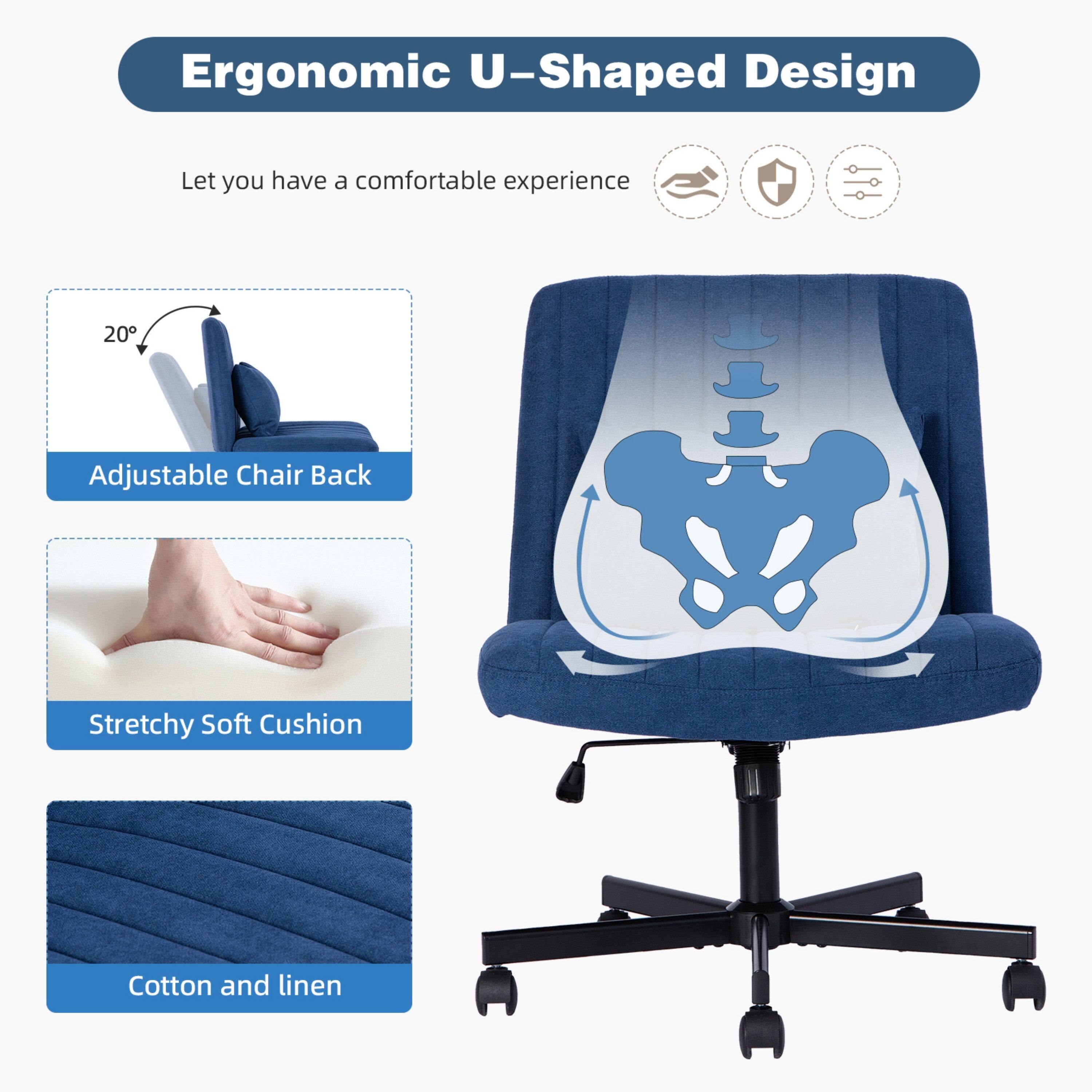 Ergonomic U-Shaped Design  
Let you have a comfortable experience  

20° Adjustable Chair Back  
Stretchy Soft Cushion  
Cotton and linen