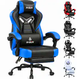 Celtoss - Big & Tall Gaming Chair with Footrest, 400 lbs Heavy Duty Ergonomic PU Leather Recliner with Headrest & Lumbar Support - Big & Tall Blue