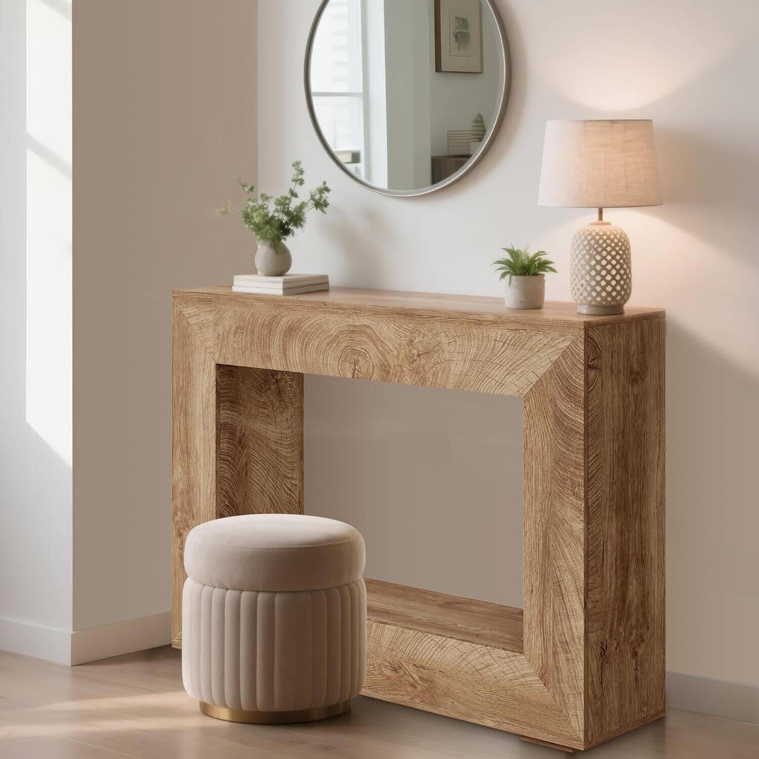 Alt View 2. Acekool - 47" Farmhouse Console Table, Rustic Minimalist Vintage Entryway Table - Light Brown.