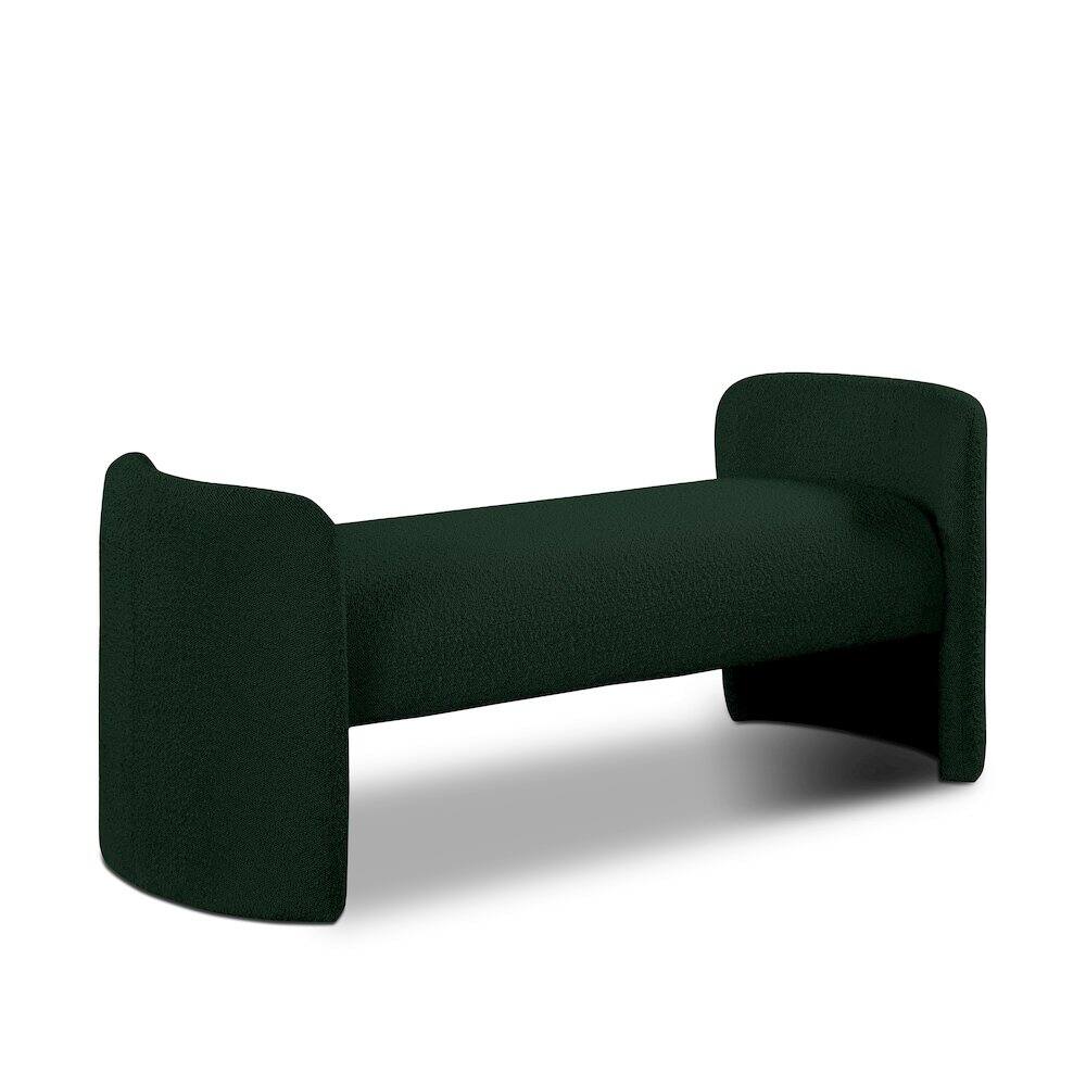 Front. Meridian Furniture - Peyton Green Boucle Fabric Bench - Green.
