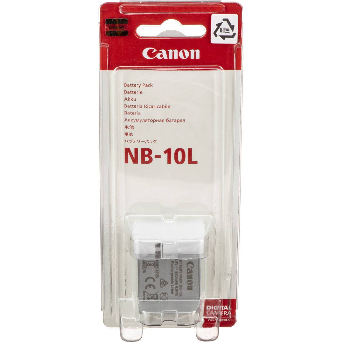 Canon  
Battery Pack Batterie Akku Batteria Ricaricabile Batería  
NB-10L  
41022276 010 46/IEC 62133 CE  
PC  
Rechargeable E ATTERY Li-ion 920mAh PACK 8.8Wh NB-10L  
Canon  
DIGITAL CAMERA ACCESSORIES