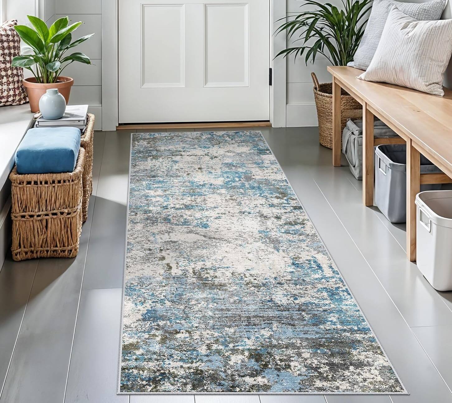 FINEAK - Washable Non-Slip Hallway Runner Rug-Soft & Durable 2x6 - Blue/Grey/White