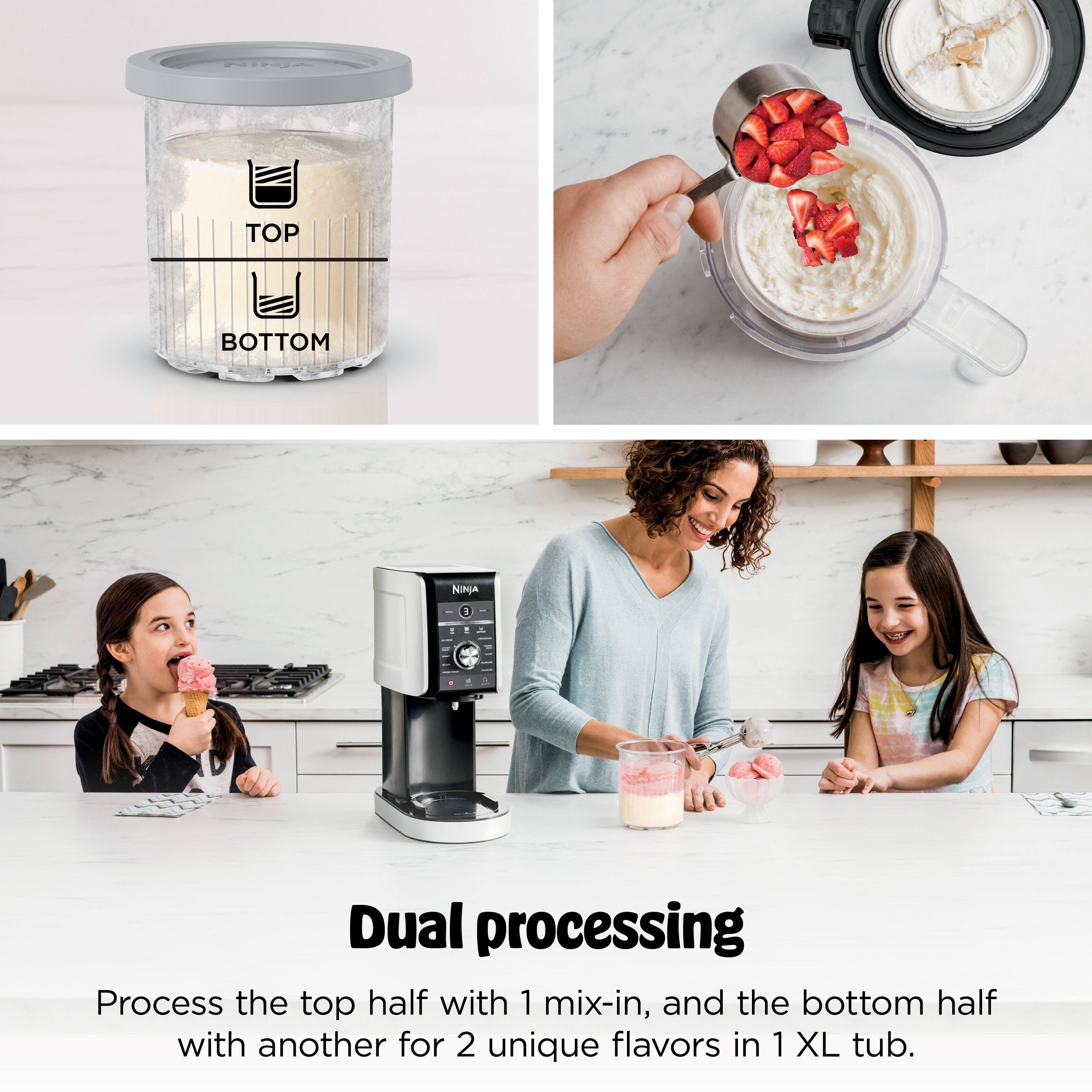 Dual processing  
Process the top half with 1 mix-in, and the bottom half with another for 2 unique flavors in 1 XL tub.