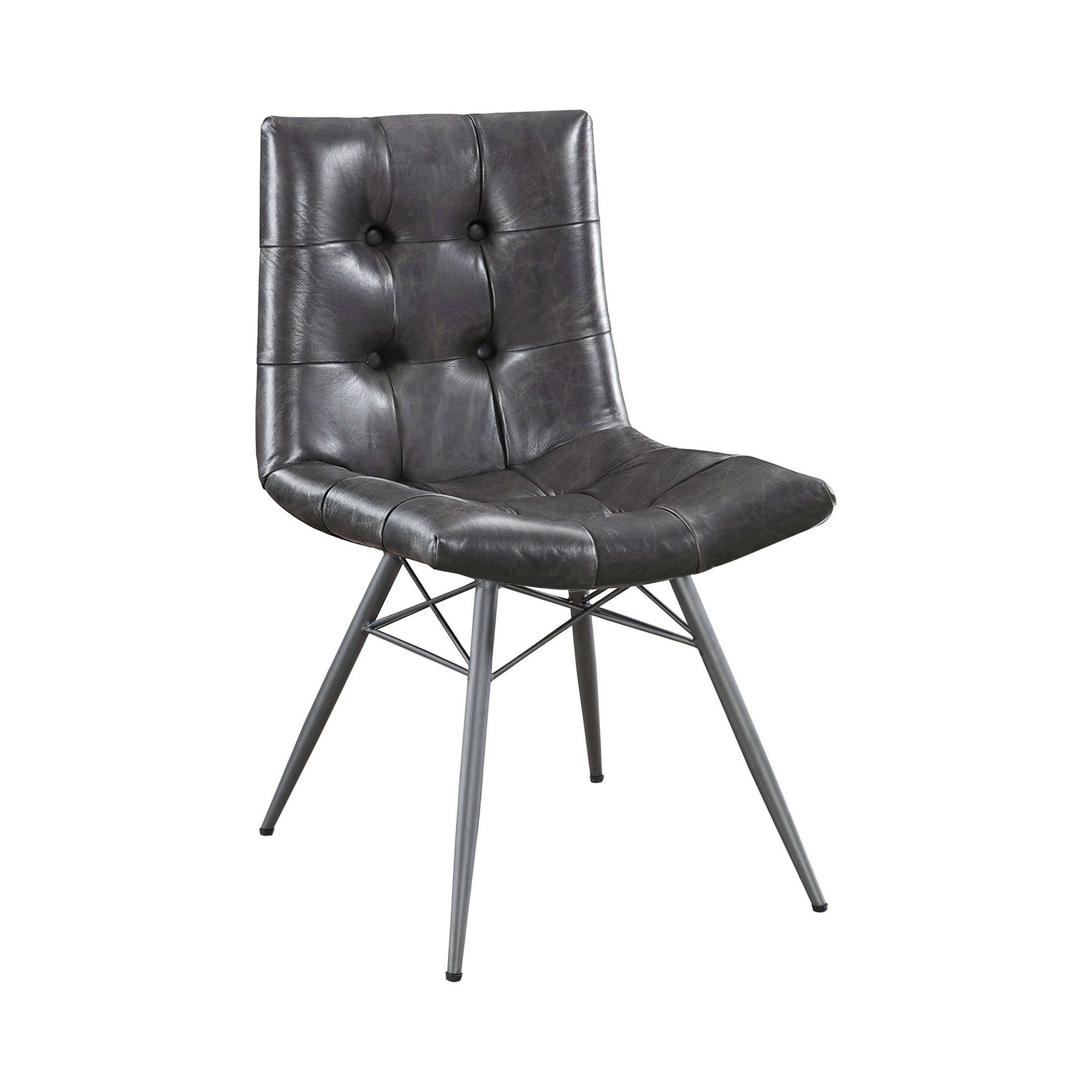 Front. Manhattan Lane - 20 Inch Dining Chair with Button Tufted Backrest, Set of 4, Crossed Braces - Charcoal Gray.