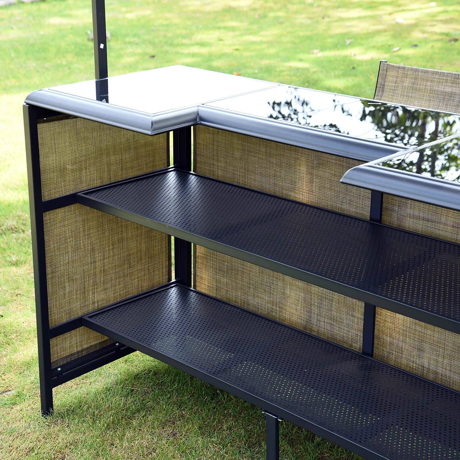 Alt View 2. Resenkos - Resenkos 3 Pieces Outdoor Bar Set, Tempered Glass, Two Mesh Cloth Chairs, A Mesh Cloth Canopy, Beige and Black - Beige and Black.