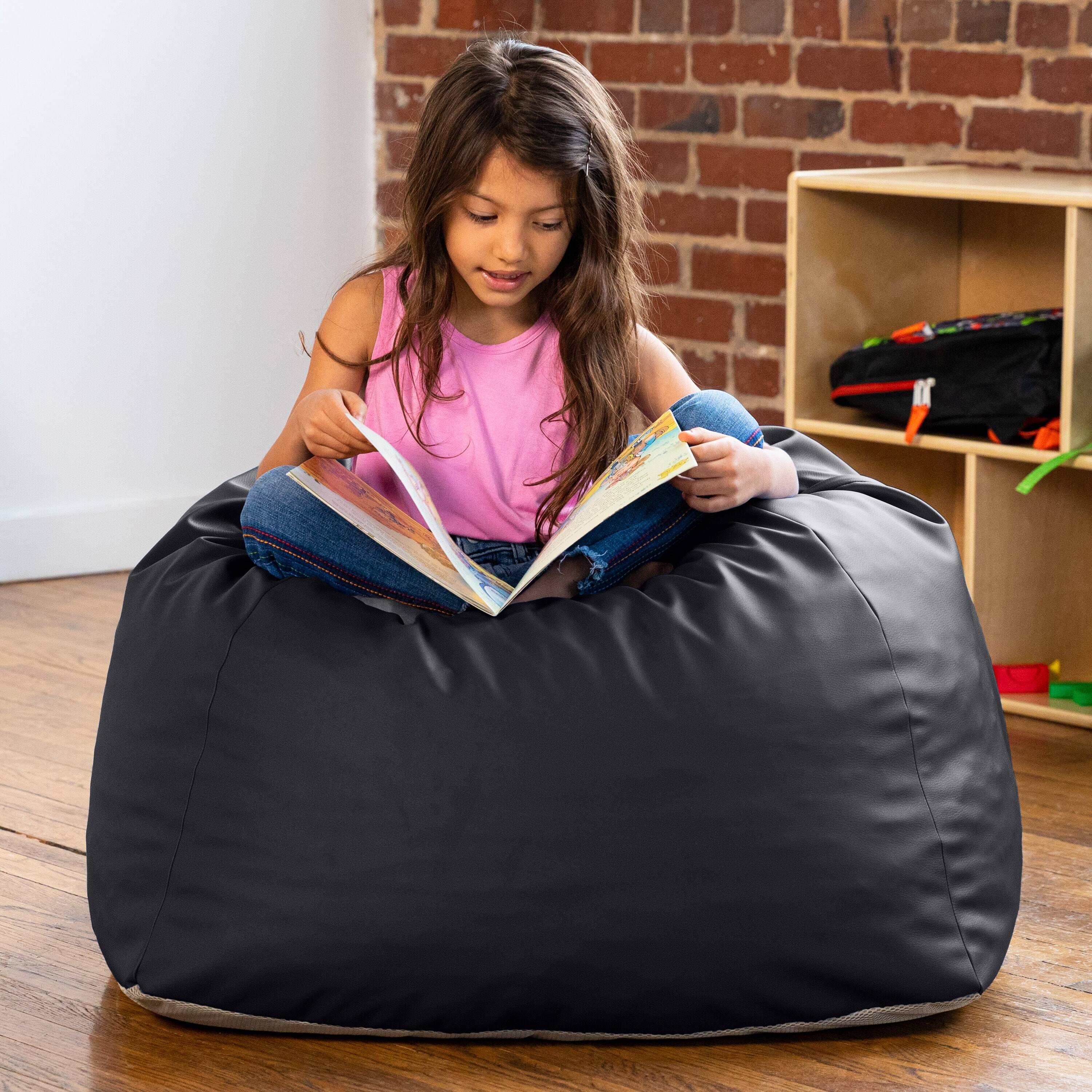 Left. Jaxx - Jaxx Gumdrop Jr. Kids Bean Bag for Early Childhood & Educational Environments, Premium Vinyl - Black - Black.