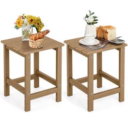 Gymax - 2PCS 14'' Patio Adirondack Side Table HDPE Square Weather Resistant Garden - Brown