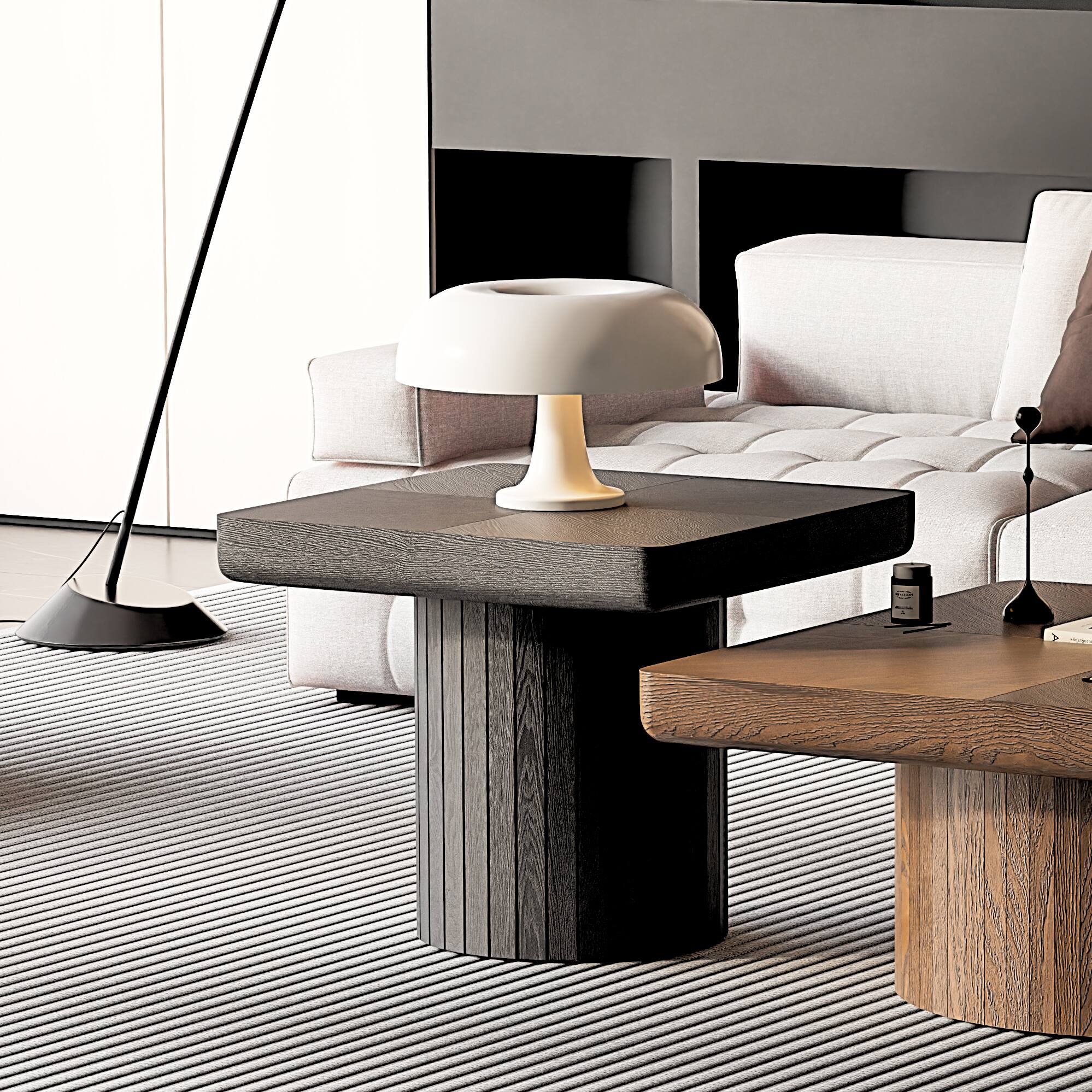 Alt View 1. Loheer - Loheer Modern Black Square End Table Solid Wood Veneer Side Table with Cylindrical Base for Living Room 23.6 Inch - Black.
