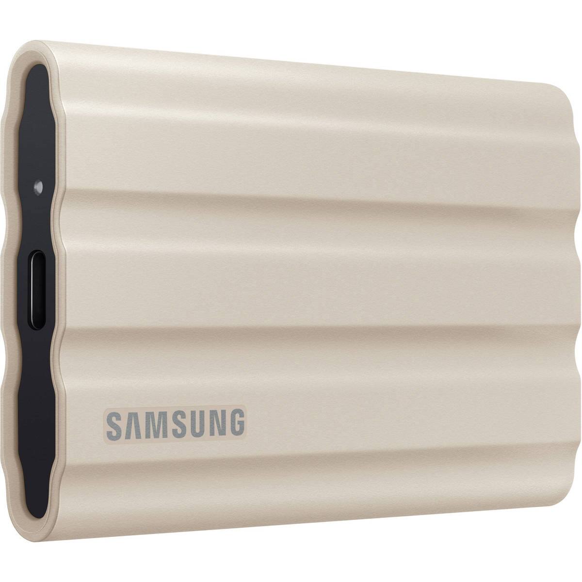 Alt View 1. Samsung - Samsung T7 Shield 2TB USB 3.2 Gen 2 Type-C Portable External SSD, Beige, with Drive Case.