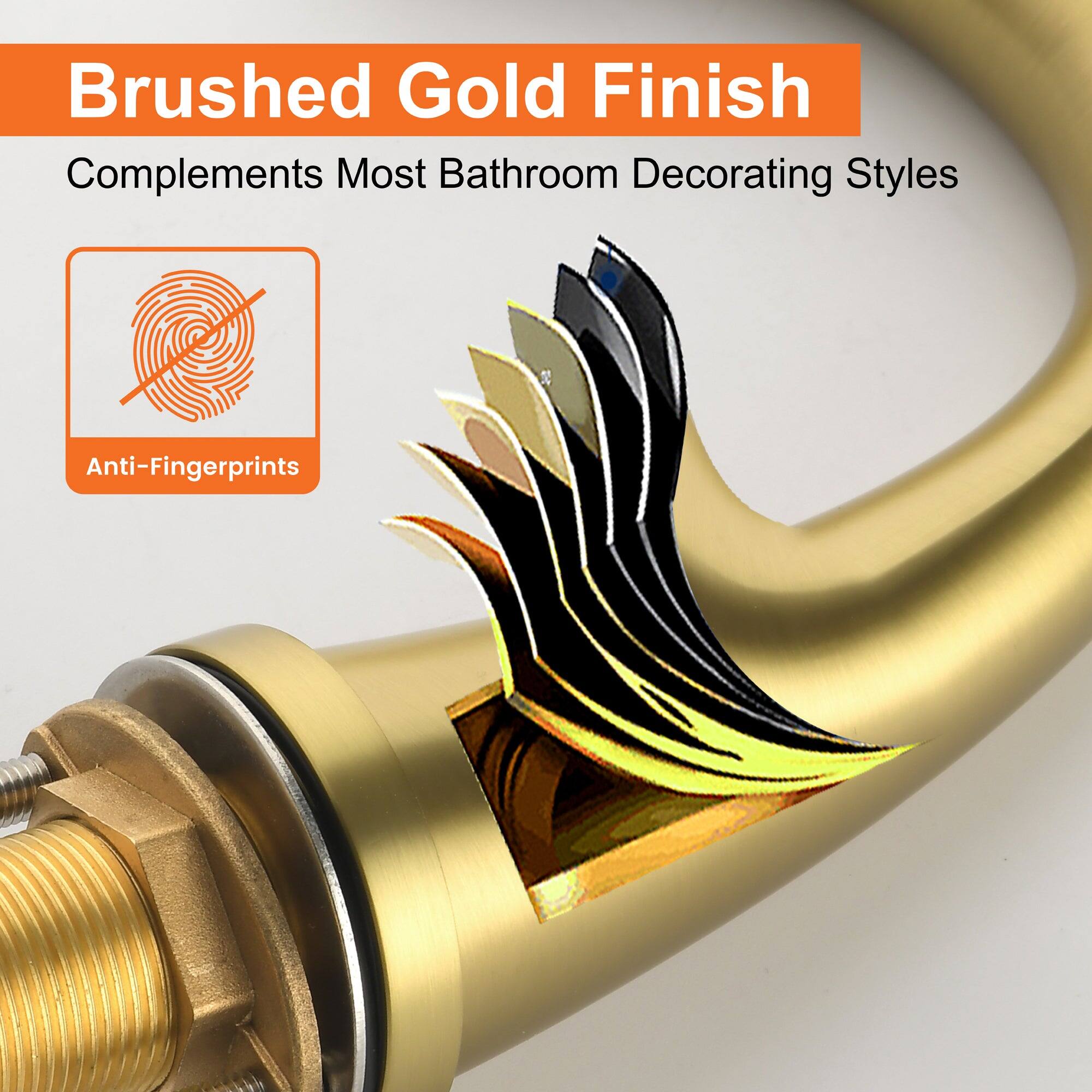 Brushed Gold Finish  
Complements Most Bathroom Decorating Styles  
Anti-Fingerprints