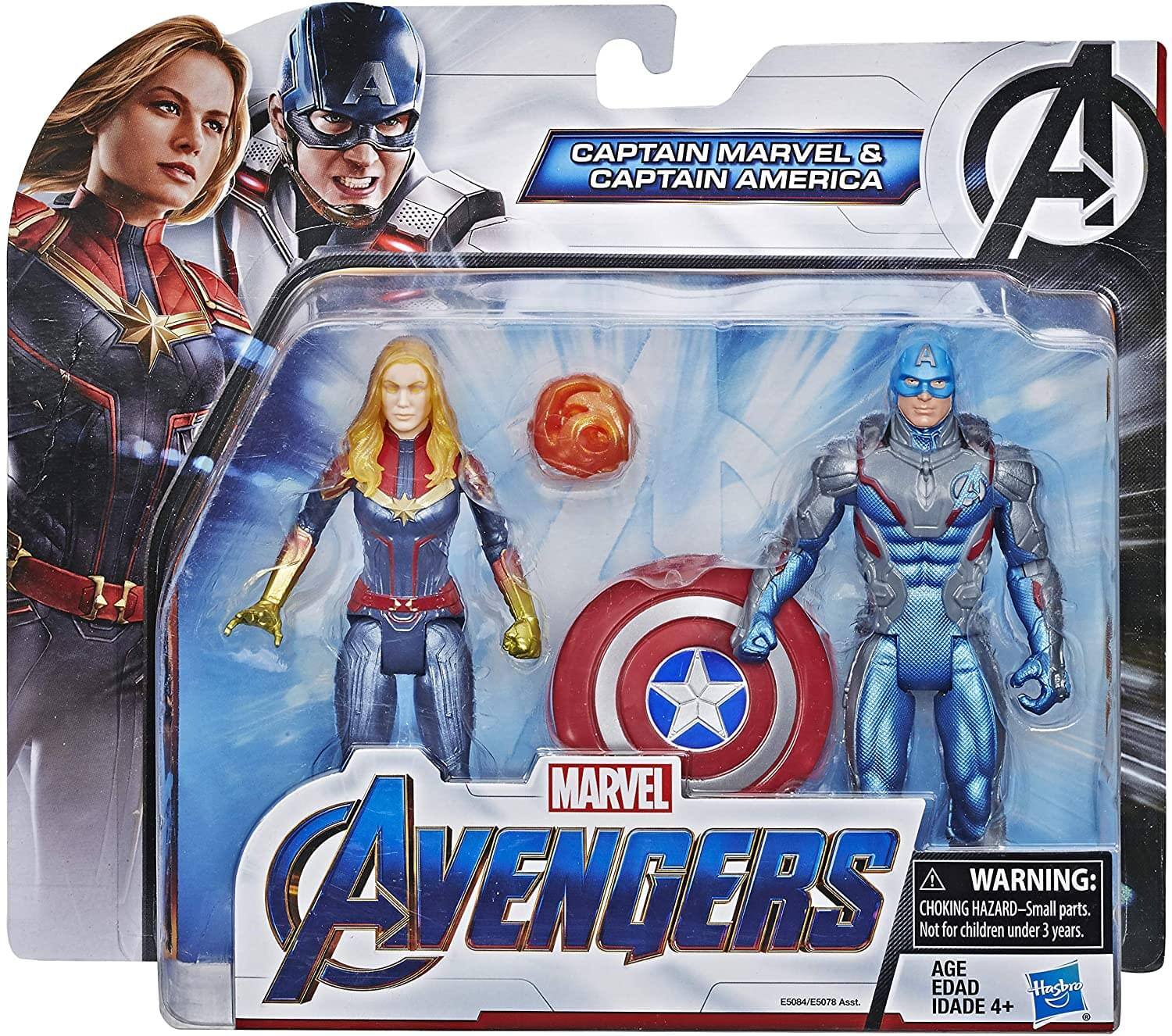 CAPTAIN MARVEL & CAPTAIN AMERICA

MARVEL AVENGERS

WARNING: CHOKING HAZARD - Small parts. Not for children under 3 years.

AGE EDAD IDADE 4+

Hasbro S004/ESOTS Asst