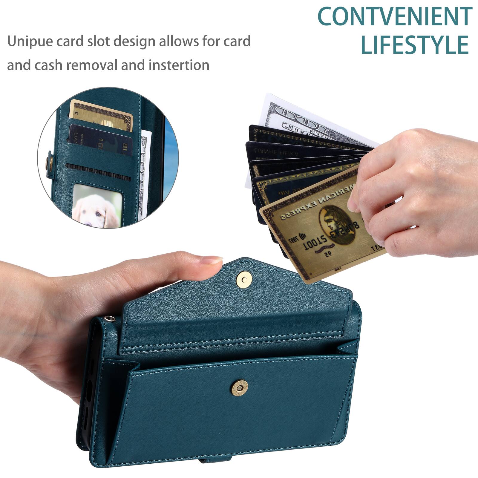 Unique card slot design allows for card and cash removal and insertion  
CONVENIENT LIFESTYLE  
101010101919101010  
CDC CADO LIANHE AXH VIP  
AMERICAN EXPRESS  
8 876593 7997  
STOOT AST 95