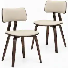 LeisureMod - Clivo 2-PCS Open-Back Accent Dining Chair, Modern Walnut & Leather Upholstered Side Chair - Dark Walnut/Taupe
