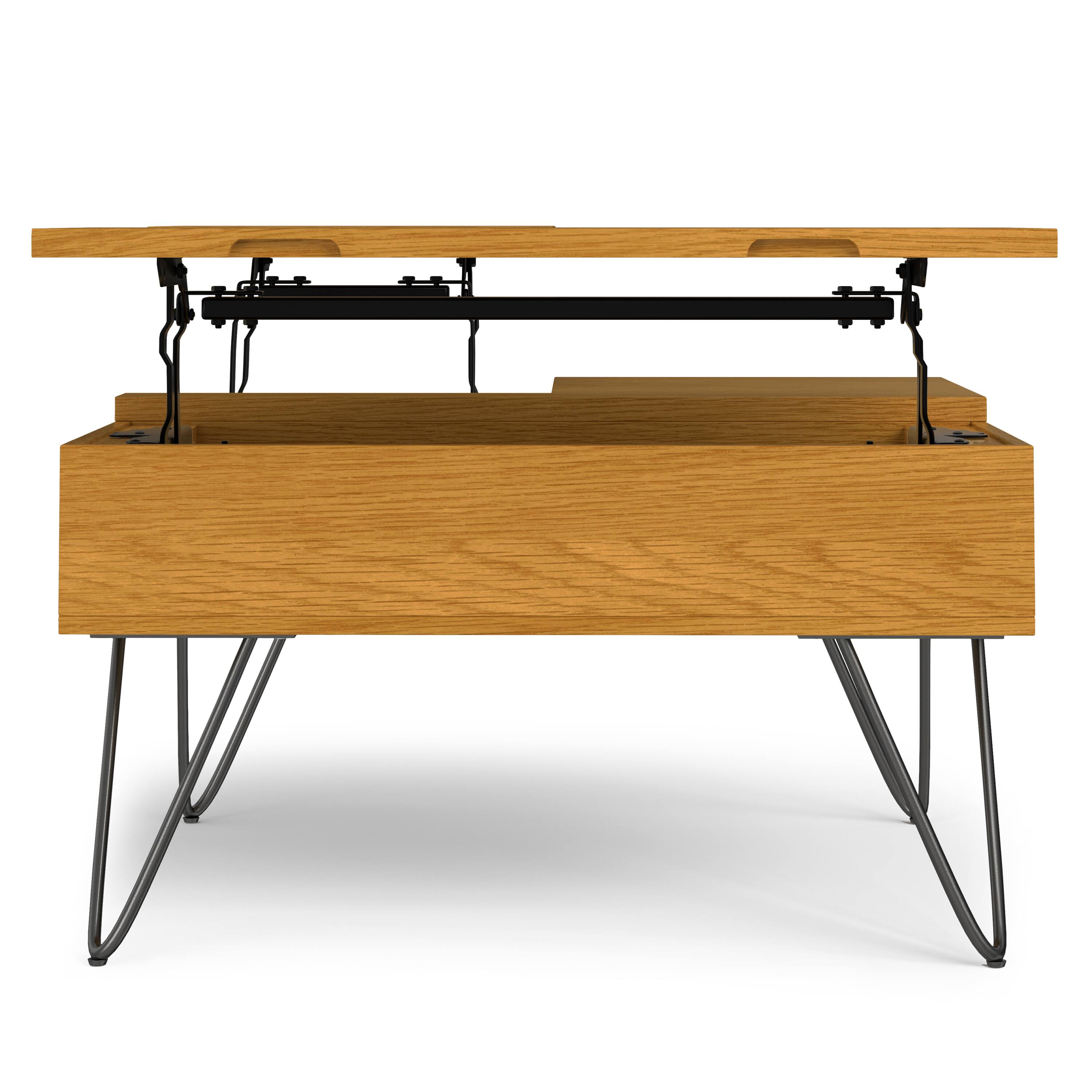 Alt View 8. Simpli Home - Hunter 32 inch Wide Solid Wood Lift Top Square Coffee Table in Oak - Oak.