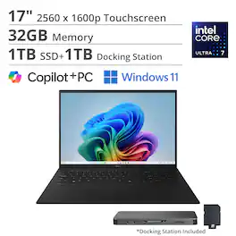 LG - gram 17" Touch Screen Laptop - Copilot+ PC - Intel Core Ultra 7 Series 2 with 32GB Memory - 1TB SSD - Obsidian Black