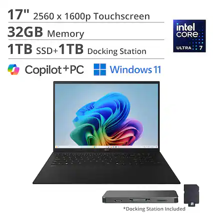 17" 2560 x 1600p Touchscreen
32GB Memory
1TB SSD + 1TB Docking Station
Copilot+PC
Windows 11
Intel Core Ultra 7
*Docking Station Included