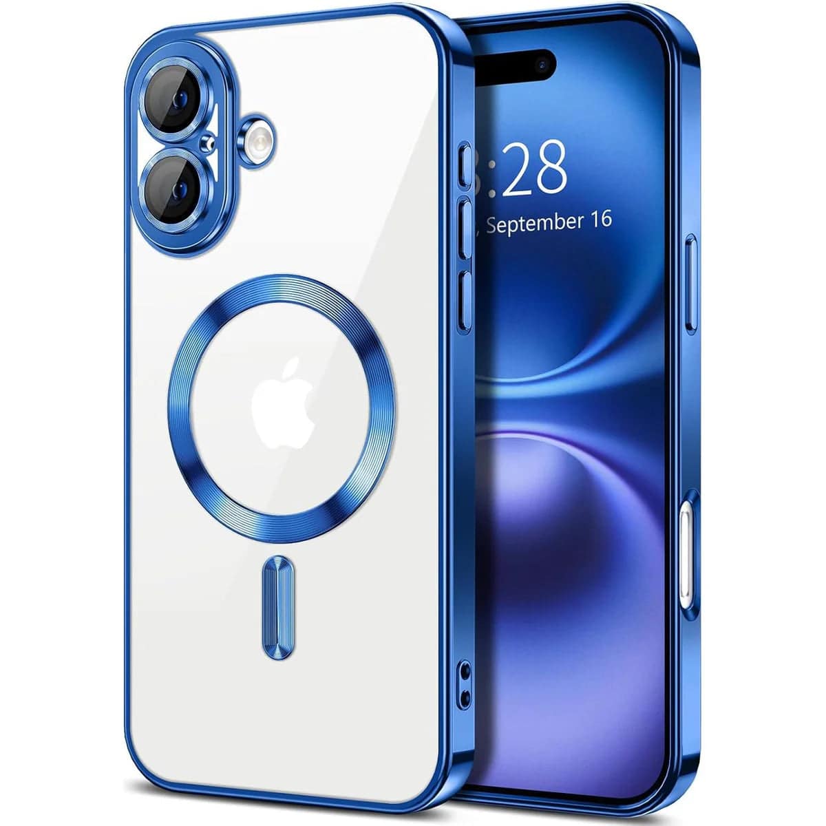 Front. Entronix - Entronix Magnetic iPhone 16 Case - Luxury Clear Glossy Cover for Ultimate Protection - Blue.