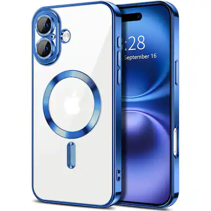 Front. Entronix - Entronix Magnetic Case for iPhone 16 Plus - Clear Luxury Glossy Cover - Blue.