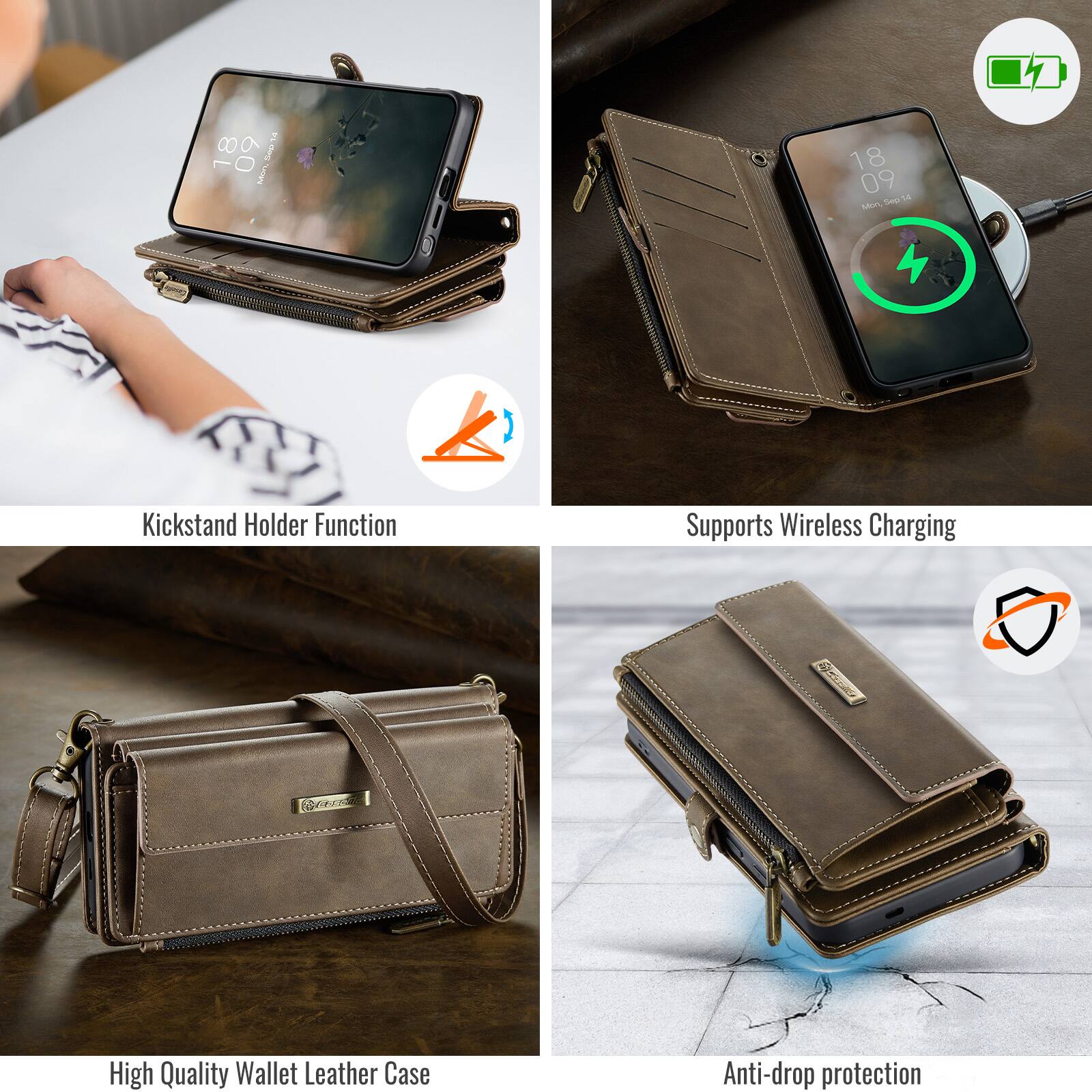 18 09 5014 Notan 18 09 Sep 15 /RA Kickstand Holder Function Supports Wireless Charging Sri High Quality Wallet Leather Case Anti-drop protection