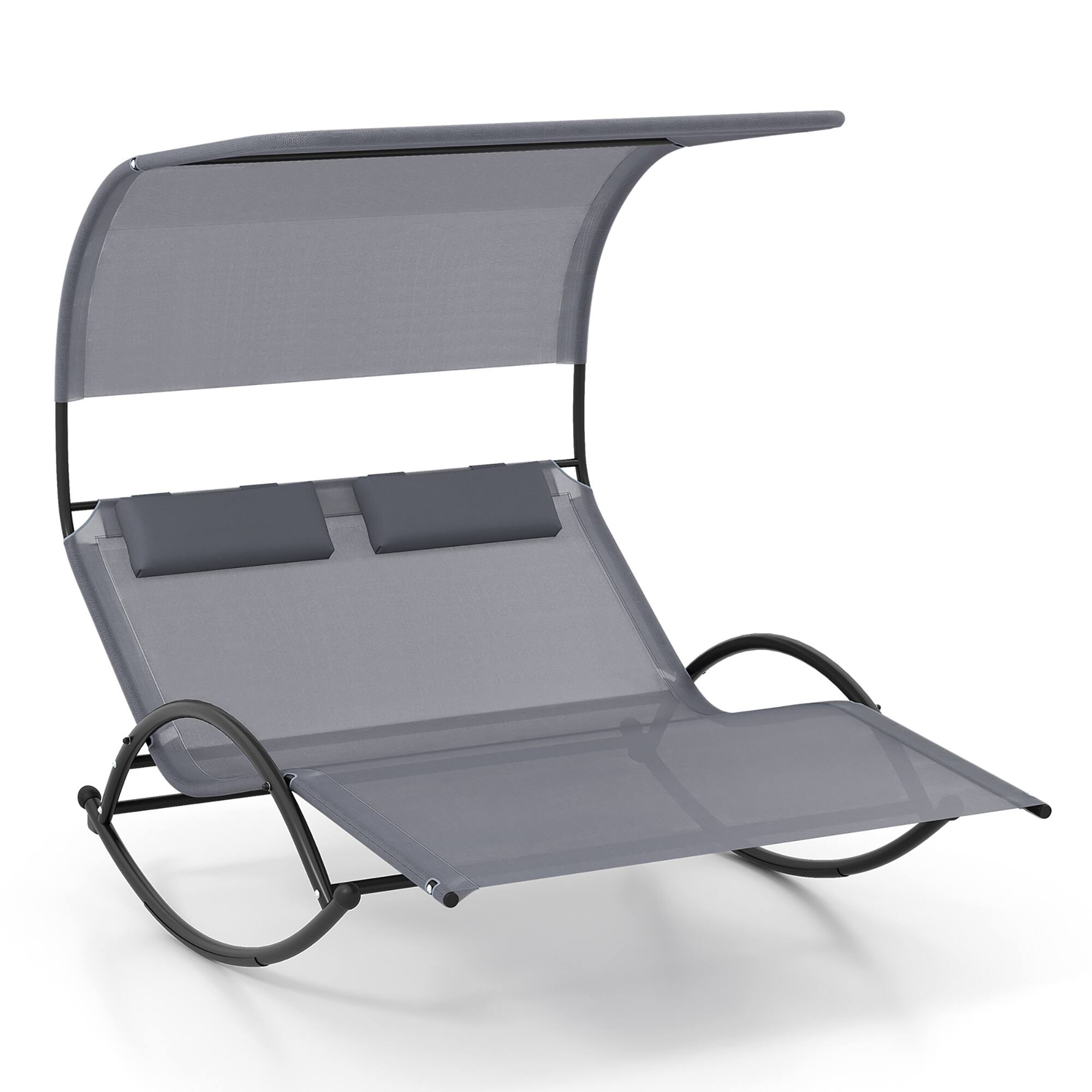 Alt View 1. Gymax - Gymax Outdoor Double Chaise Rocker Rocking Daybed Sun Lounger w/ Sun Shade Canopy - Gray.