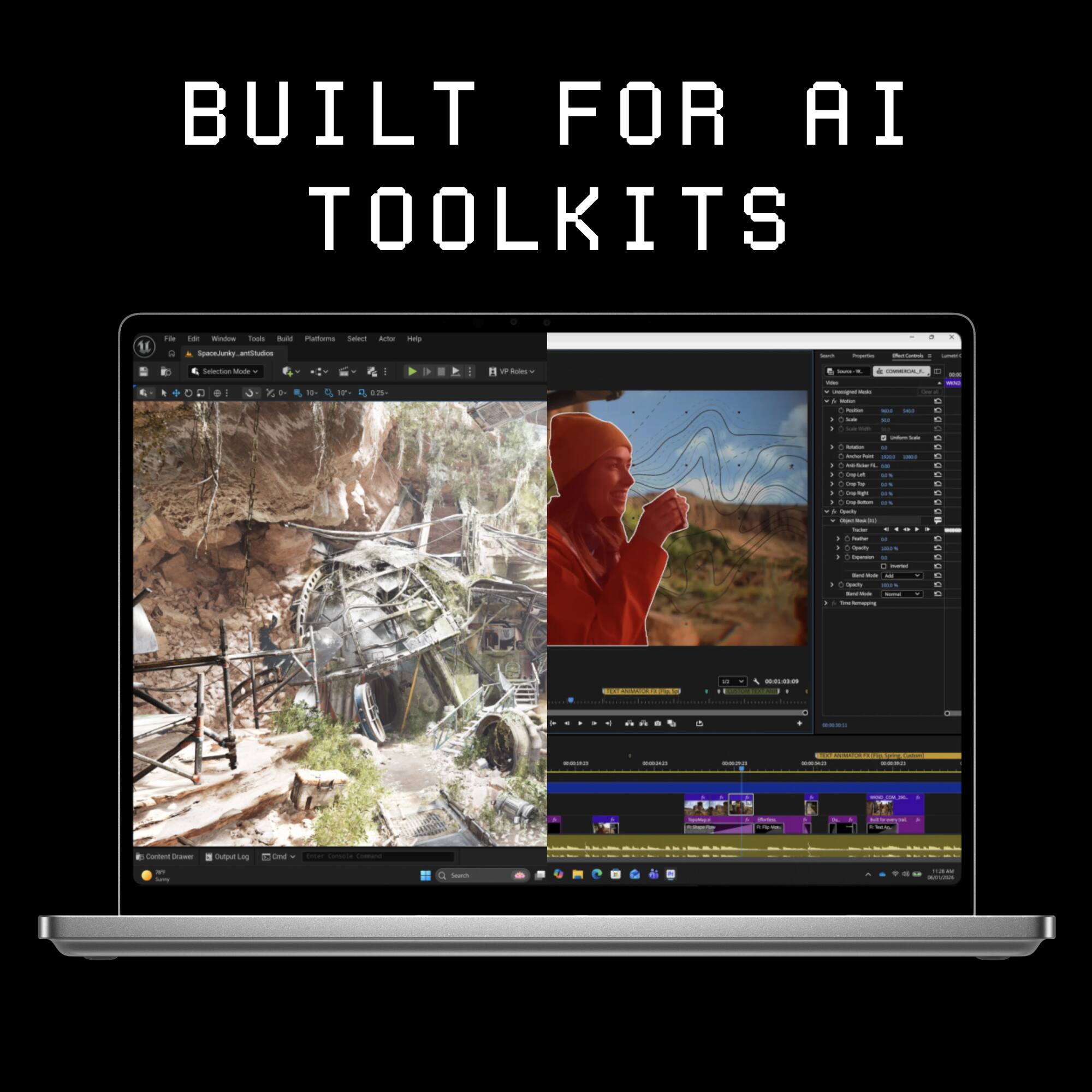 BUILT FOR AI TOOLKITS

Fat
(dt
Window Took
Bold Platforms Select
Actur
Help
8
SpaceJunky_antStudios
-
howder
-
-
Selection Mode . 0
10%

0.25
A W kcal) -
VALUE a, COMMERCHI, viet UNIVE - 1 - butted - IN 2 Today OF 2 val : Amarica : AVANTAIN nine 2 Arbitabents, 2 topo DU 14 2 Org Fight 2 ou totale i Quecty Olimi-Vink (x) how . : haller 3 Spety : depession Intel 10 2 Quadly toma You Herrapping
 HOLD D 13 CI 10 D  . 12 D o . . . a C . C
 PRESS
st
4 00:01:03:00

name
-
-

M
minutes
nivers 1.15pm
Notherventey.com : 20.20
Content Drawer
Output Log
Cared
Inter ConsaGe Consured
in Surry
Sarch
aum/200