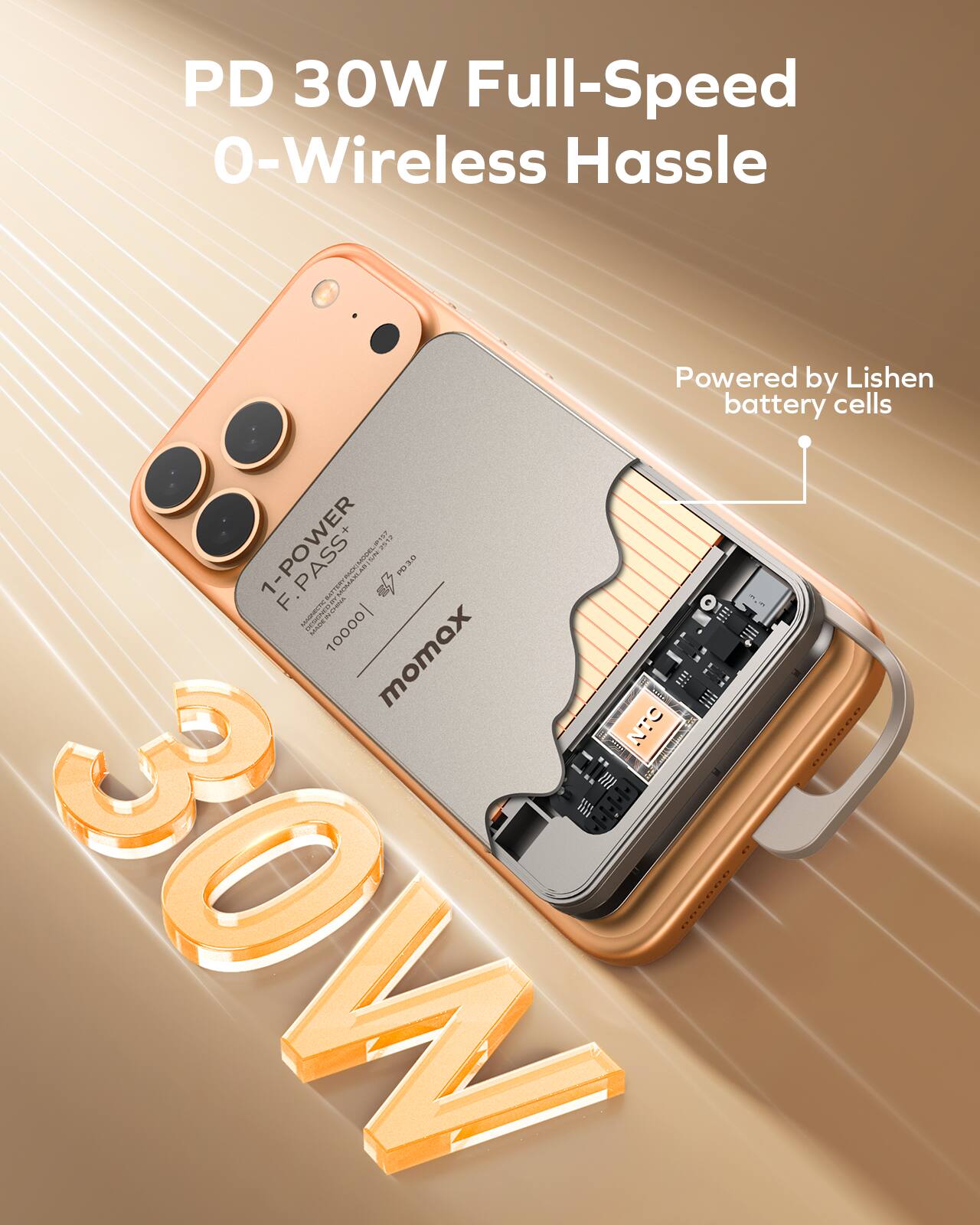 PD 30W Full-Speed O-Wireless Hassle  
Powered by Lishen battery cells  
1-POWER PASS+  
F. PASS  
10000 mAh  
30W