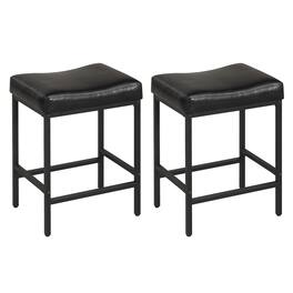 Gymax - Bar Stools Set of 2 25'' Faux Leather Upholstered Saddle Stools w/ Metal Legs - Black