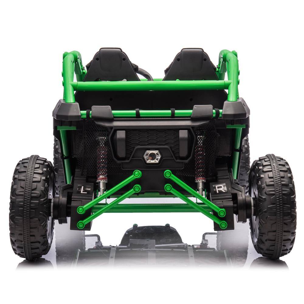 Back. BreeBe - 24V Two-Seater Kids ride on UTV with Parental Control, 400W, Suspension, Bluetooth, USB, LED, Horn, Storage, Ages 3+ - Green.